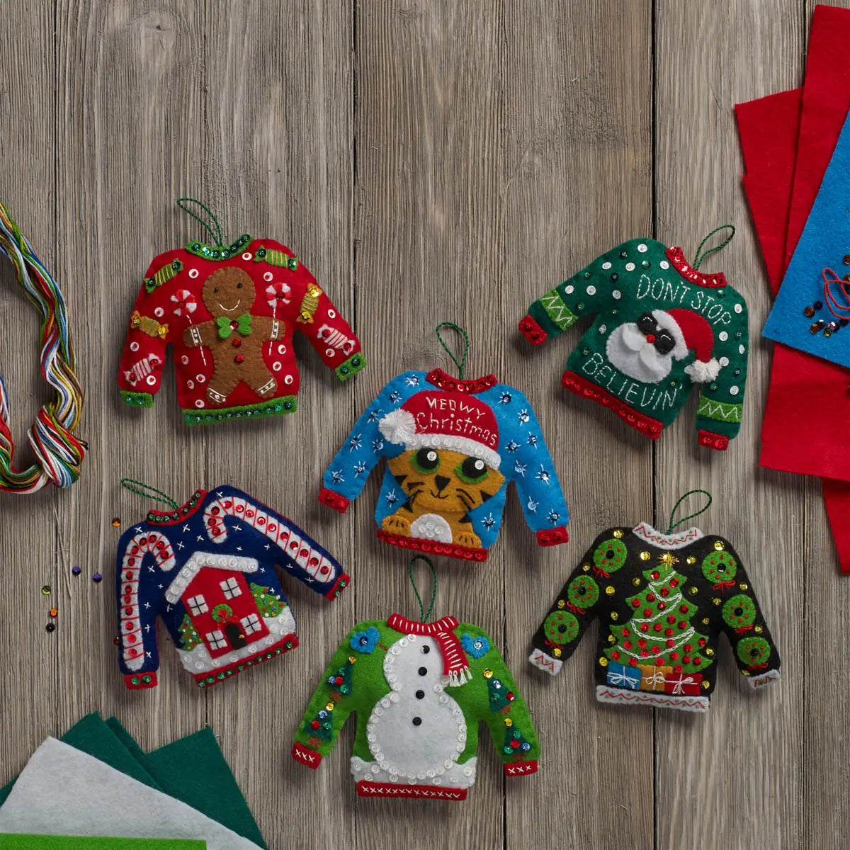 Bucilla Ugly Sweaters Felt Ornaments Set of 6