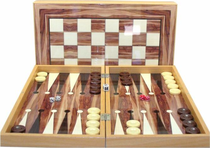 Backgammon Set: 19" Walnut Decoupage