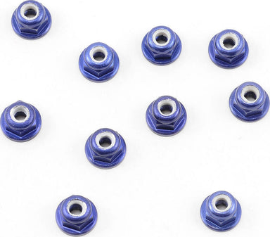 Team Associated Factory Team 3mm Aluminum Flanged Locknut (Blue) (10)
