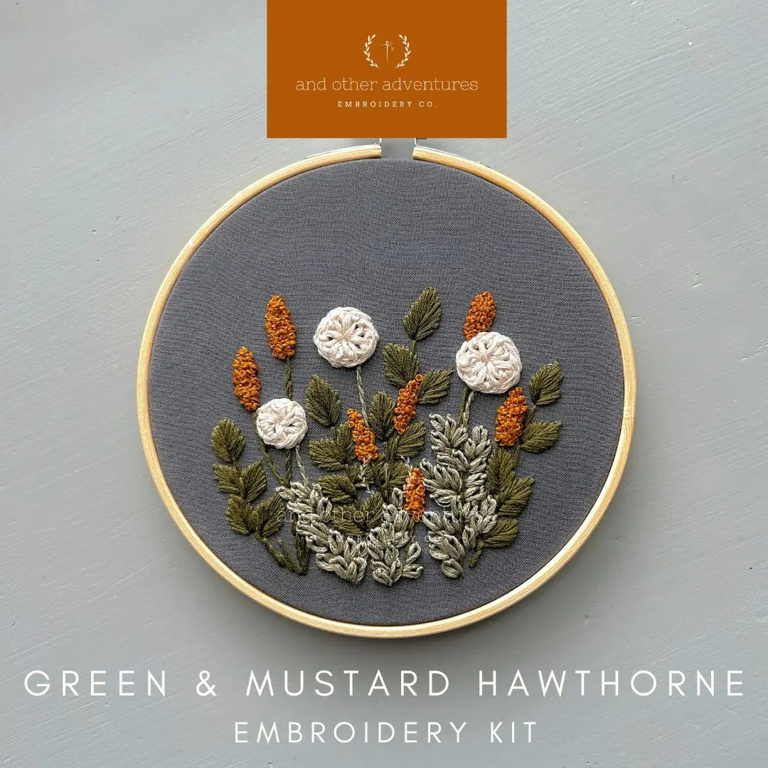 Hand Embroidery Kit - Hawthorne in Green & Mustard