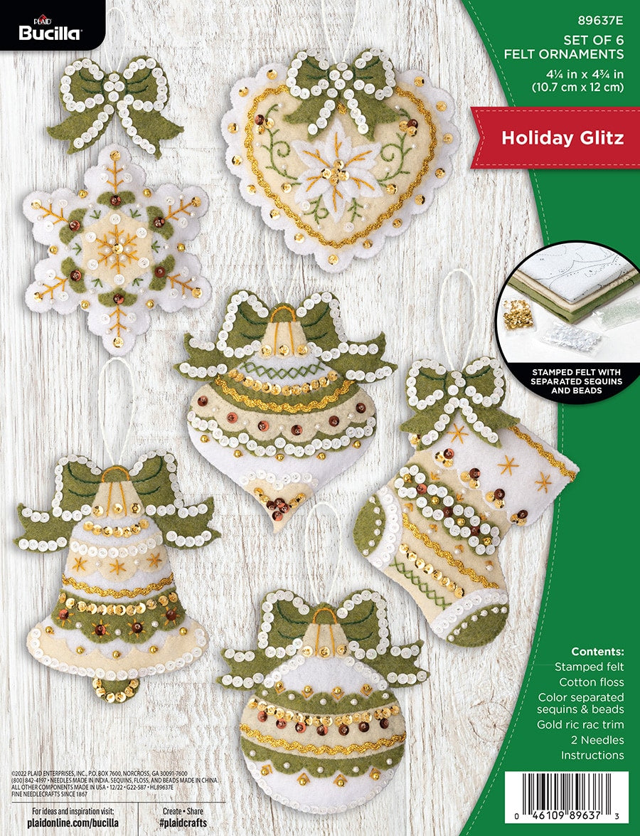 Bucilla Holiday Glitz Felt Ornaments Set of 6