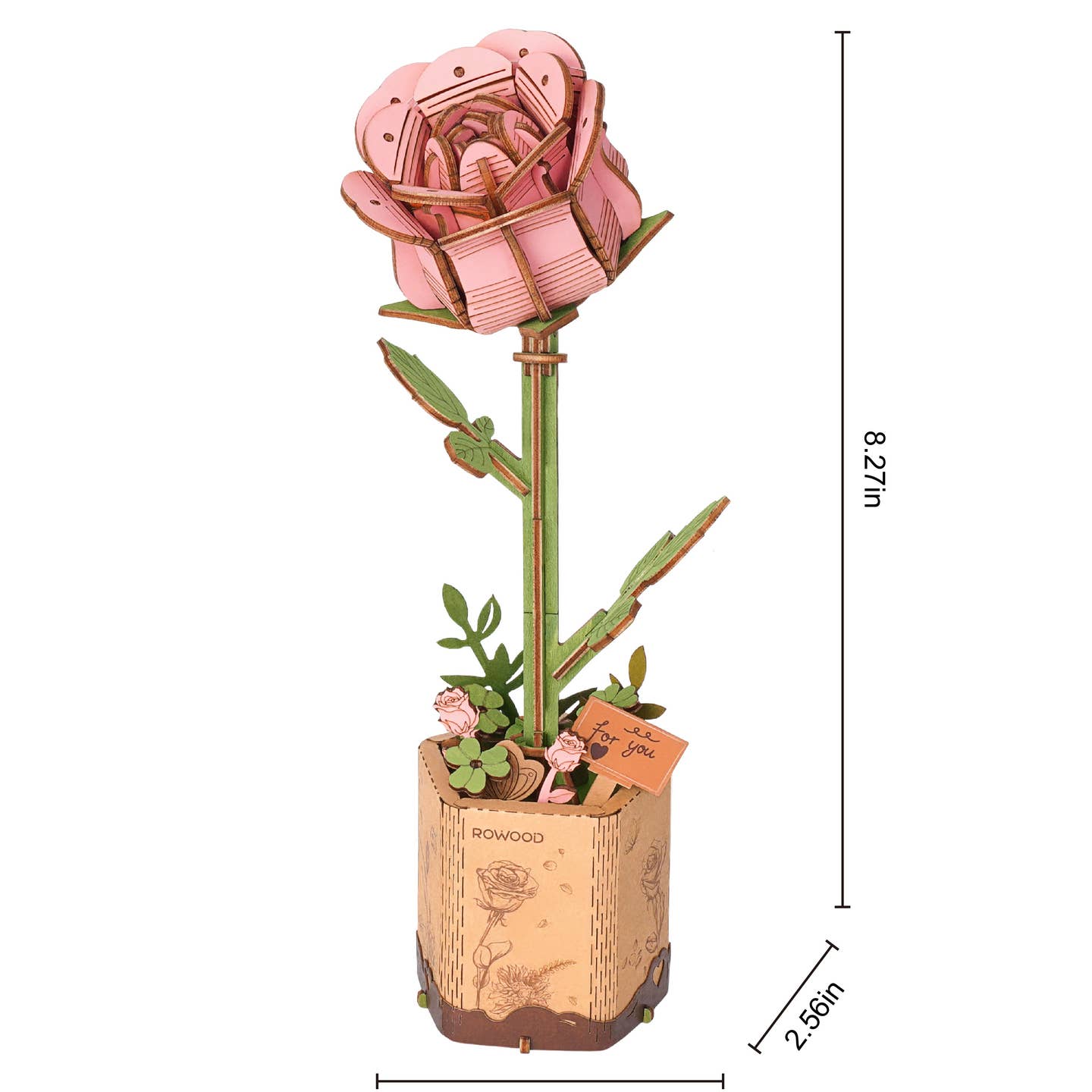 TW041 Pink Rose Robotime Rowood DIY Wooden Flower 3D Puzzles