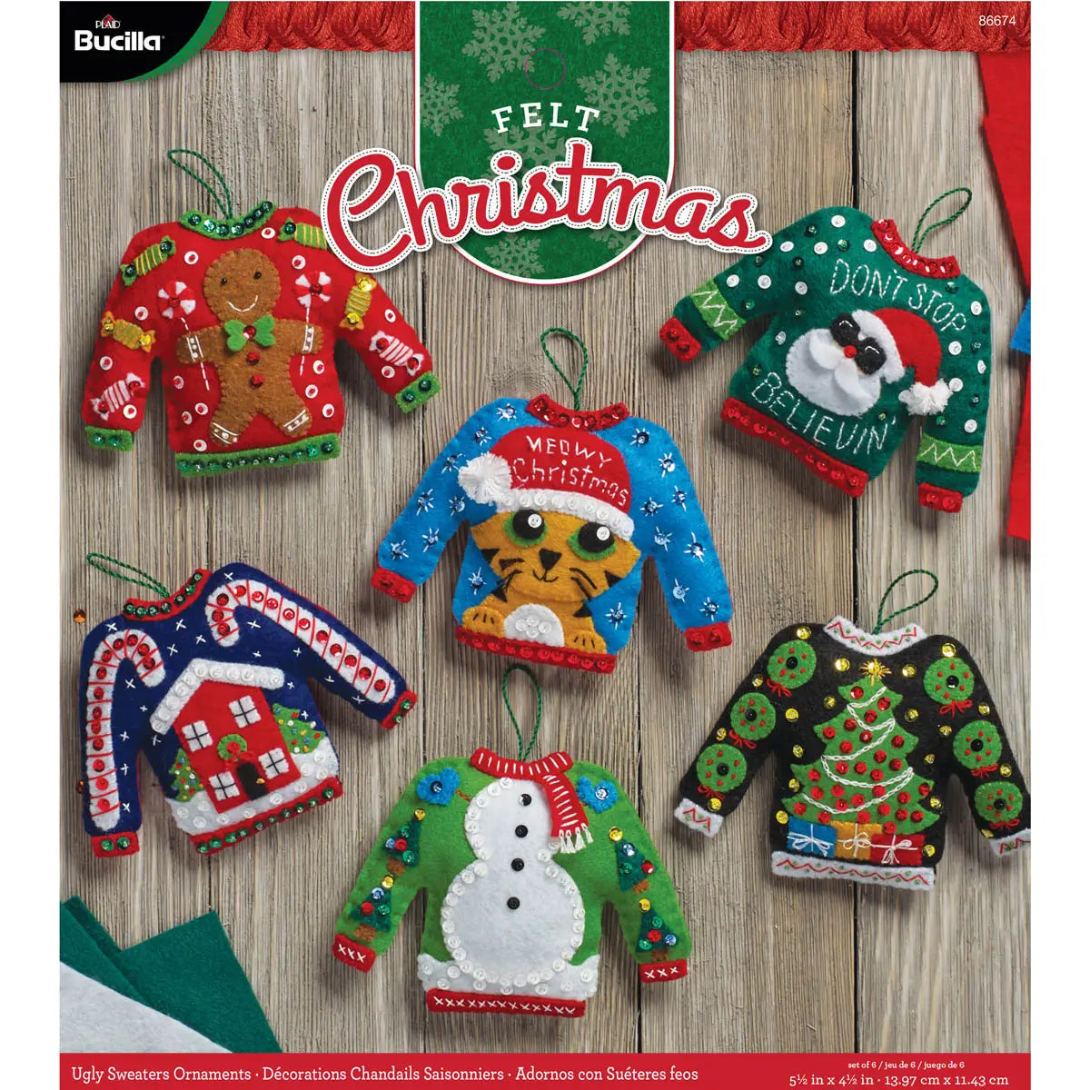 Bucilla Ugly Sweaters Felt Ornaments Set of 6