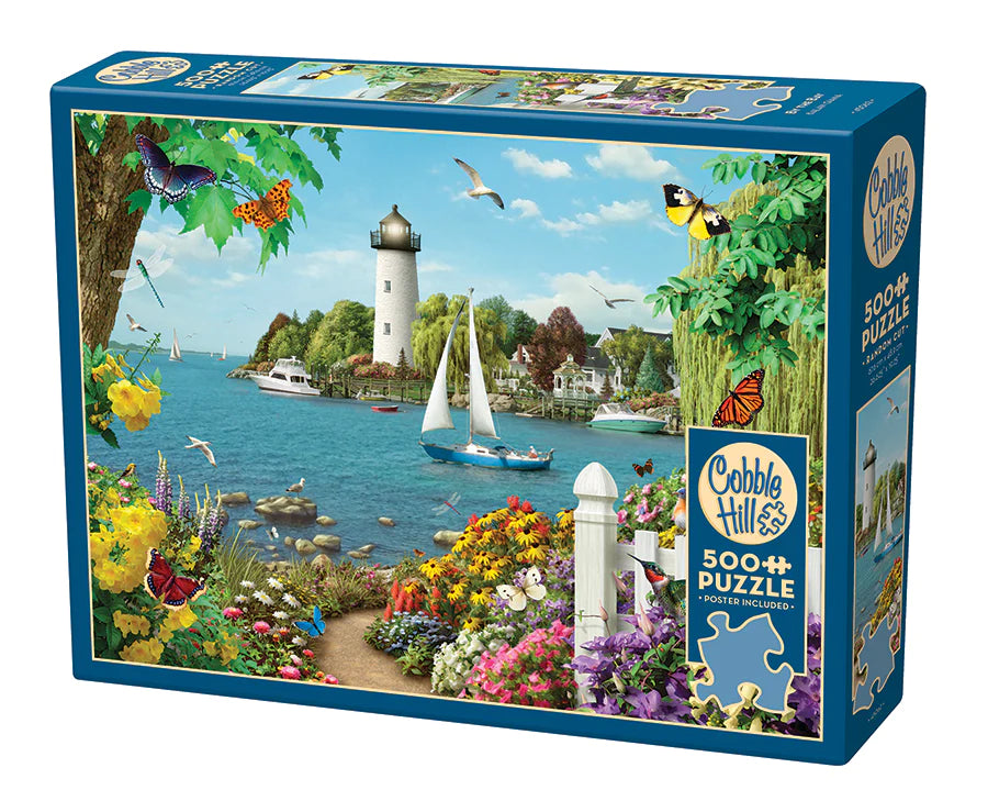 COH-45062 By the Bay (Lighthouse/Sailboat/Butterfly Garden) Puzzle (500pc)