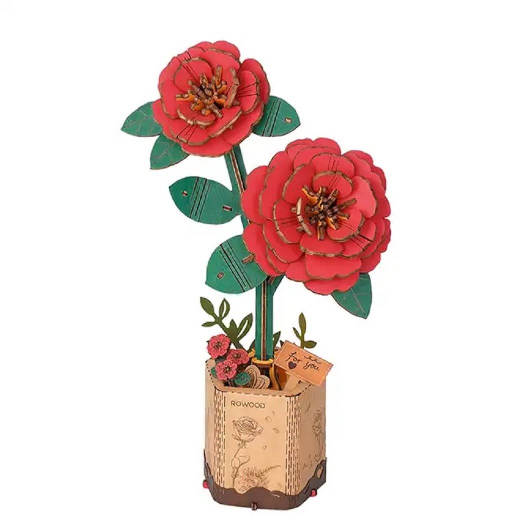 TW031 Red Camellia Robotime Rowood DIY Wooden Flower 3D Puzzles