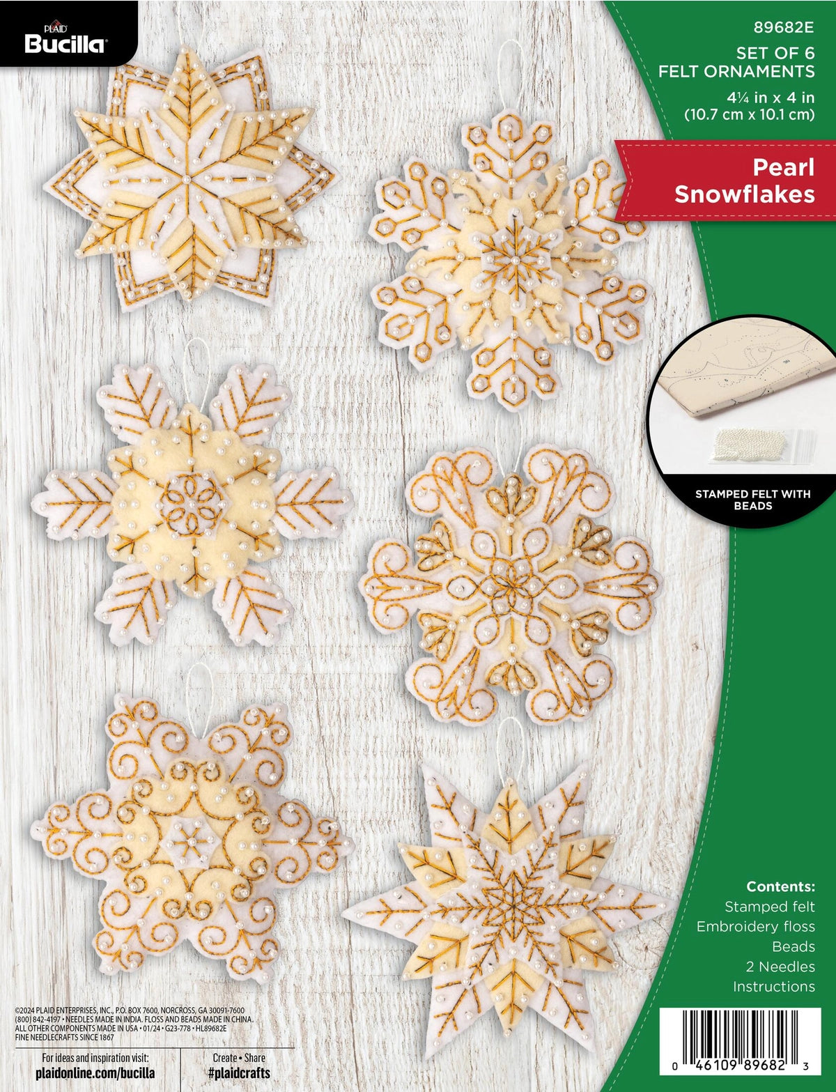 Bucilla Pearl Snowflakes Felt Ornaments Set of 6