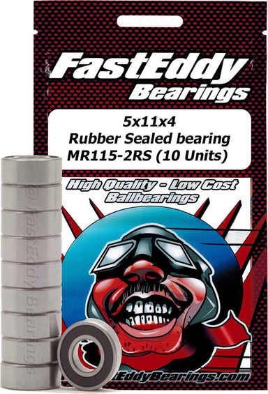 5x11x4 Rubber Sealed Bearing, MR115-2RS (10)