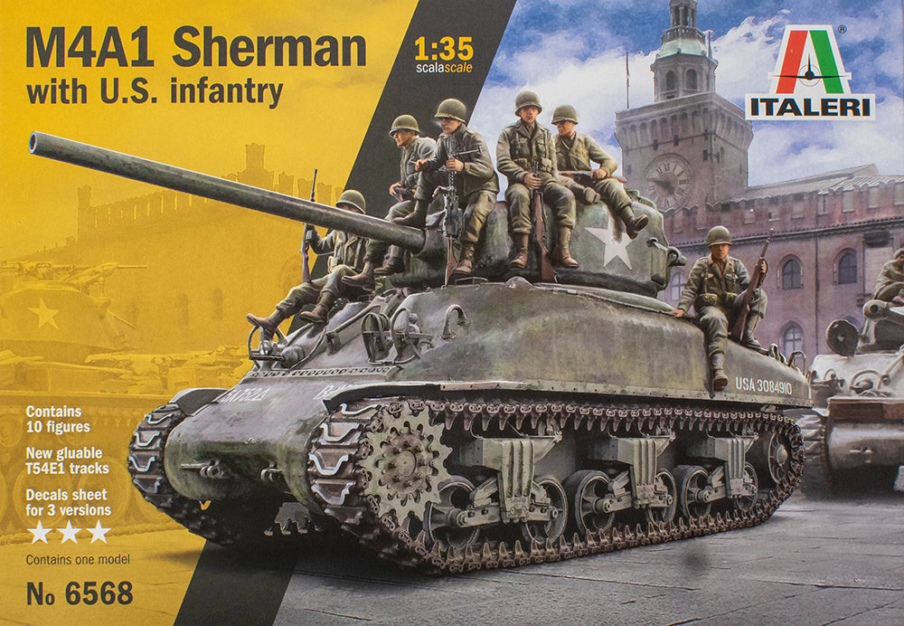 ITA6568 1:35 Italeri M4A1 Sherman with US Infantry Figures