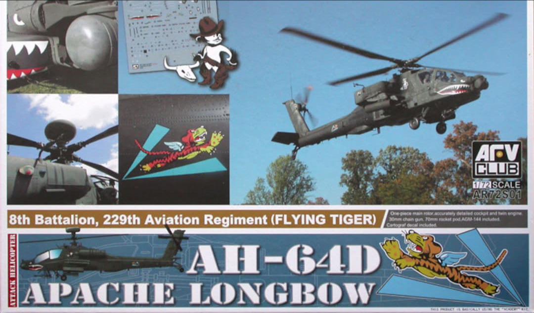 1/72 AH64D Apache Longbow 8th Battalion, 229th Aviation Rgmt. Flying Tiger Attack Helicopter - AFV-72S01