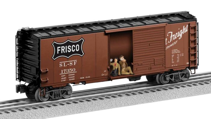 Frisco Steel Boxcar with Hobos - 3-Rail - Ready to Run -- St. Louis-San Francisco #17350