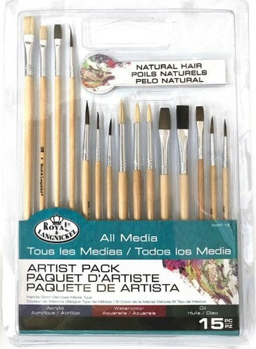 Assorted All Media Taklon Beginner Art and Craft Brushes 15pc Value Pack