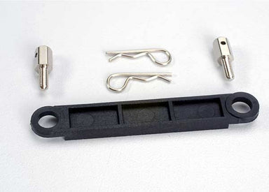 Battery hold-down plate (black)/ metal posts (2)/body clips (2)