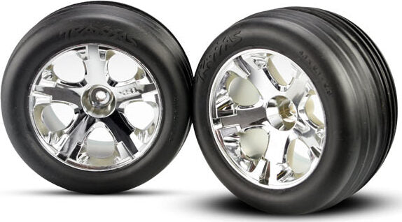 Tires & wheels, assembled, glued (2.8")(All-Star chrome wheels, Ribbed tires, foam inserts) (electric front) (2)