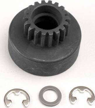 Clutch bell, (18-tooth)/ 5x8x0.5mm fiber washer (2)/ 5mm E-clip (requires #4609 - ball bearings, 5x10x4mm (2))