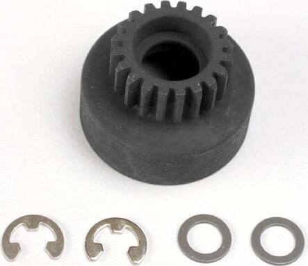 Clutch bell, (20-tooth)/ 5x8x0.5mm fiber washer (2)/ 5mm E-clip (requires #4611-ball bearings, 5x11x4mm (2)
