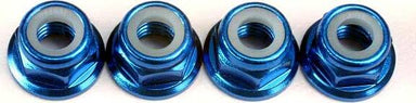 Nuts, 5mm flanged nylon locking (aluminum, blue-anodized) (4)
