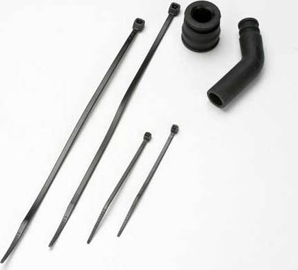 Pipe coupler, molded (black)/ exhaust deflecter (rubber, black)/ cable ties, long (2)/ cable ties, short (2)