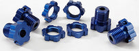 Wheel hubs, splined, 17mm (blue-anodized) (4)/ wheel nuts, splined, 17mm (blue-anodized) (4)/ screw pins, 4x13mm (with threadlock) (4)