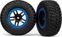 Tire & wheel assy, glued (SCT Split-Spoke, black, blue beadlock wheels, BFGoodrich Mud-Terrainﾙ T/A KM2 tires, inserts) (2) (2WD Front)