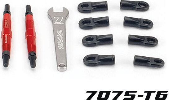 Toe links, Slayer (Tubes 7075-T6 aluminum, red) (74mm, fits front or rear) (2)/ rod ends, rear (4)/ rod ends, front (4)/ wrench (1)