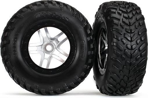 Tires & wheels, assembled, glued (S1 compound) (SCT Split-Spoke satin chrome, black beadlock style wheels, dual profile (2.2" outer, 3.0" inner), SCT off-road racing tires, foam inserts) (2) (front/rear)