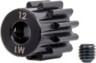 Gear, 12-T pinion (machined, hardened steel) (1.0 metric pitch) (fits 5mm shaft)/ set screw