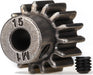 Gear, 15-T pinion (1.0 metric pitch) (fits 5mm shaft)/ set screw (compatible with steel spur gears)