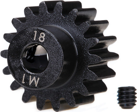 Gear, 18-T pinion (machined) (1.0 metric pitch) (fits 5mm shaft)/ set screw (compatible with steel spur gears)