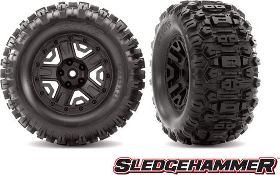 Tires & wheels, assembled, glued (black 2.8" wheels, Sledgehammer® tires, foam inserts) (2) (TSM® rated)