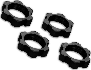 Wheel nuts, splined, 17mm, serrated (black-anodized) (4)