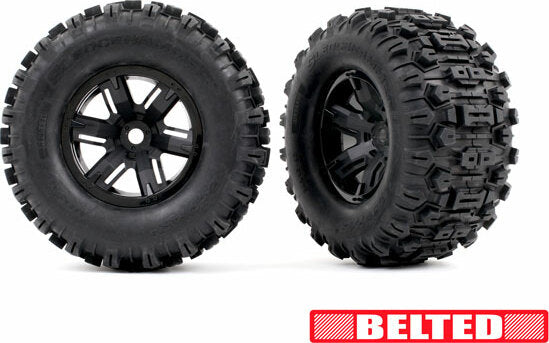 Tires and Wheels, Assembled, Glued (X-Maxx® Black Wheels, Maxx® At Belted Tires, Foam Inserts) (Left and Right)