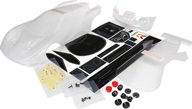 Body, Ford GT (clear, requires painting)/ decal sheet (includes tail lights, exhaust tips, & mounting hardware)
