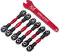 Turnbuckles, aluminum (red-anodized), camber links, 32mm (front) (2)/ camber links, 28mm (rear) (2)/ toe links, 34mm (2)/ aluminum wrench