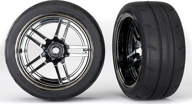 Tires and wheels, assembled, glued (split-spoke black chrome wheels,ﾠ1.9" Response tires) (extra wide, rear) (2)