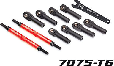 Toe links, E-Revo VXL (TUBES red-anodized, 7075-T6 aluminum, stronger than titanium) (144mm) (2)/ rod ends, assembled with steel hollow balls (8)/ aluminum wrench, 10mm (1)