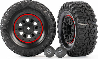 Tires And Wheels, Assembled, Glued (2.2" Black Mercedes-Benz® G 63®Wheels, Canyon Rt 4.6X2.2" Tires) (2)/ Center Caps (2)/ Beadlock Rings (2) (Requires #8255A Extended Thread Stub Axle)