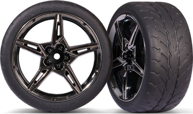 Tires & wheels, assembled, glued (split-spoke black chrome wheels, 2.1" Response tires) (extra wide, rear) (2)