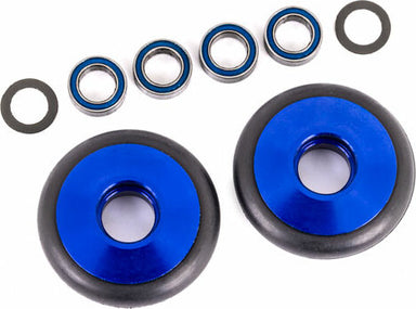 Wheels, Wheelie Bar, 6061-T6 Aluminum (blue-Anodized) (2)/ 5x8x2.5mm Ball Bearings (4)/ O-Rings (2)/ 5x8x0.3mm TW (2)