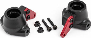 Steering Blocks, Left and Right/ Steering Block Arms (Aluminum, Red-Anodized) (2)/ 3X18Mm Cs (2)/ M3X0.5Mm Nl (2)