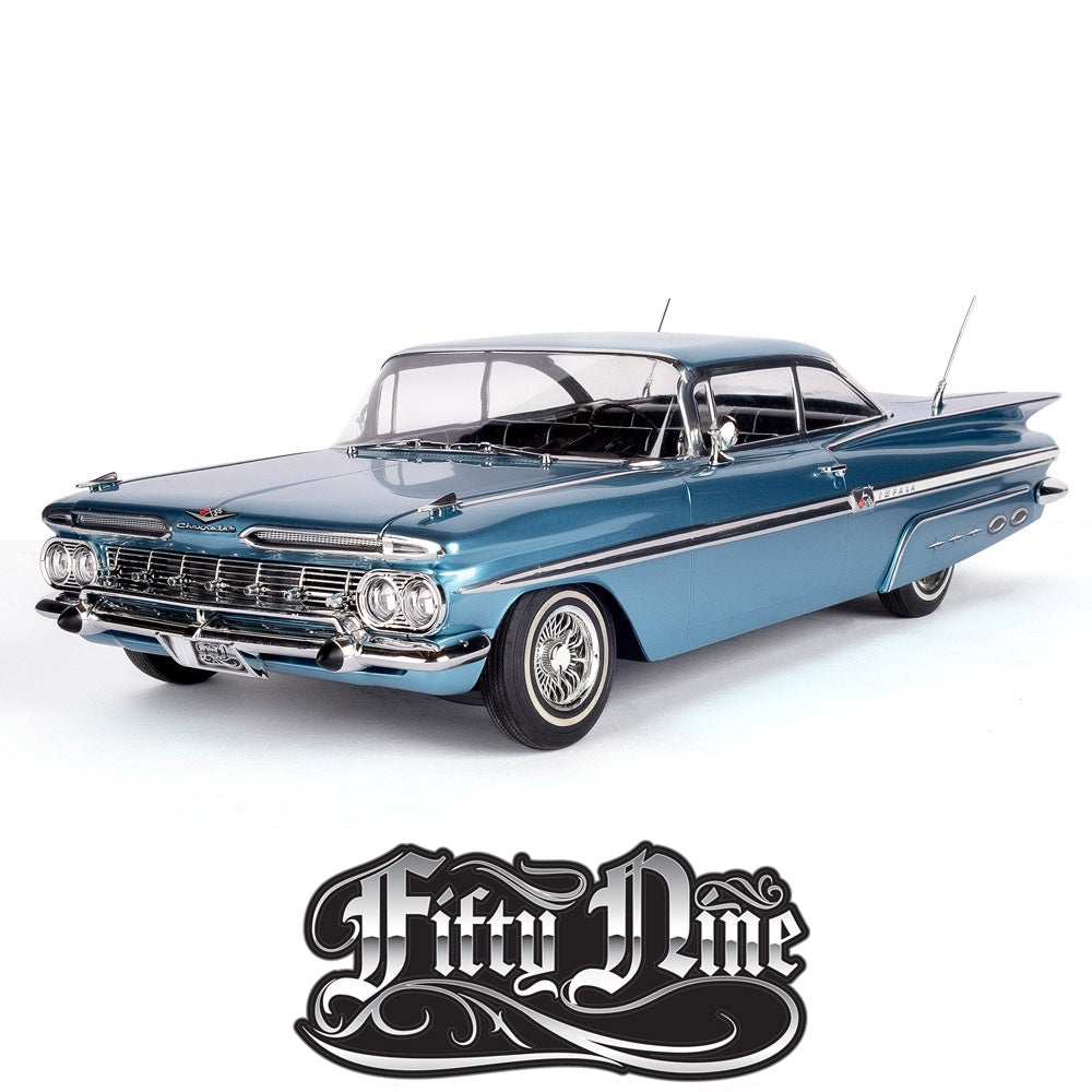 RER15390 FIFTYNINE RC CAR - 1:10 1959 CHEVROLET IMPALA HOPPING LOWRIDER - BLUE
