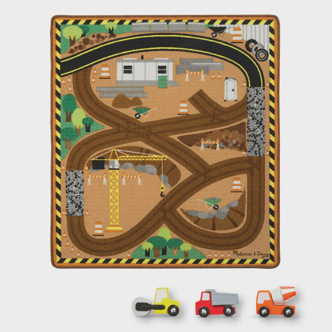 9407 Round the Construction Zone Work Site Rug & Vehicle Set